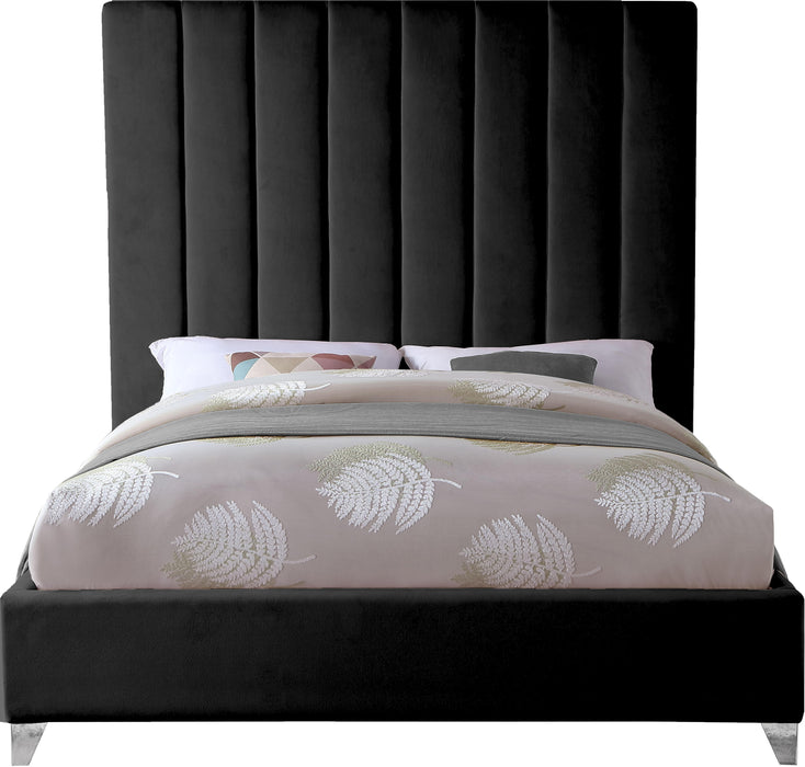 Via Black Velvet Queen Bed - James Furniture (NY)