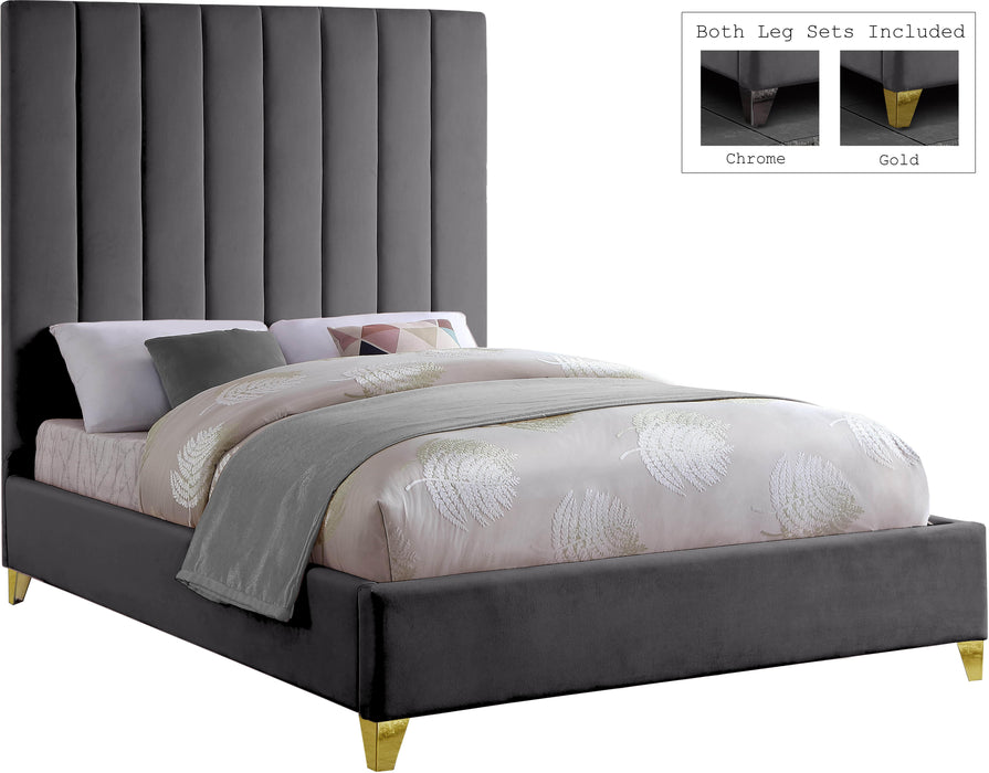 Via Grey Velvet Queen Bed - James Furniture (NY)