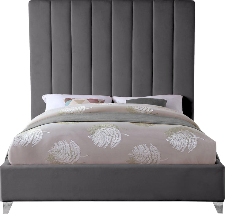 Via Grey Velvet Queen Bed - James Furniture (NY)