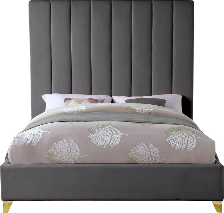 Via Grey Velvet Queen Bed - James Furniture (NY)