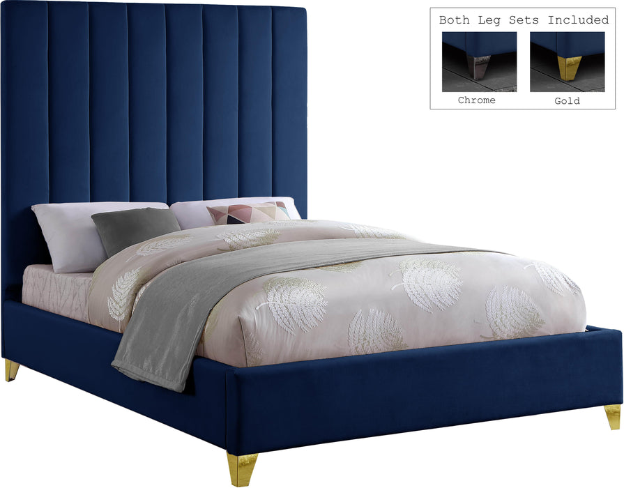 Via Navy Velvet King Bed - James Furniture (NY)