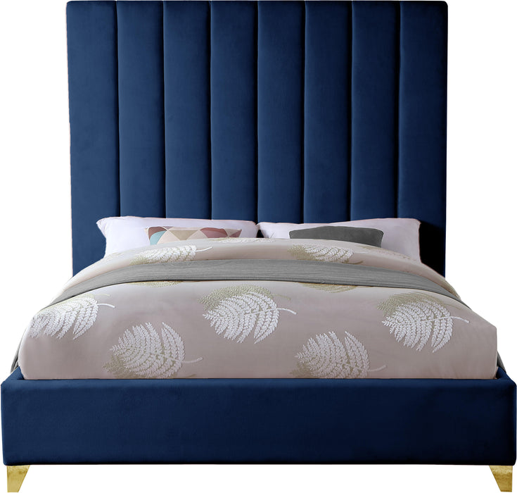 Via Navy Velvet King Bed - James Furniture (NY)
