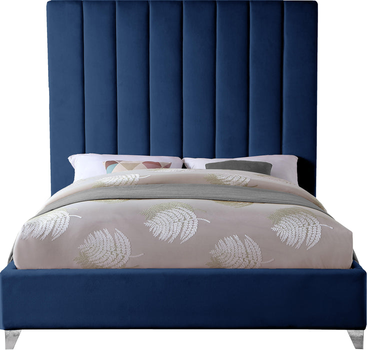 Via Navy Velvet King Bed - James Furniture (NY)