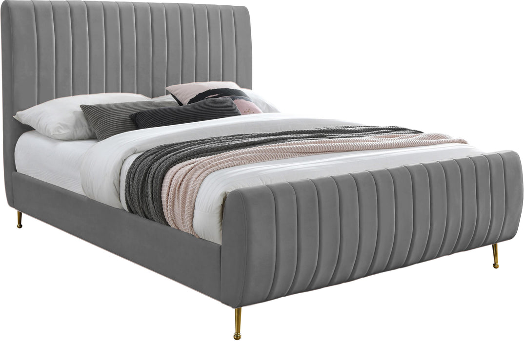 Zara Grey Velvet Queen Bed (3 Boxes) - James Furniture (NY)