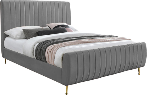 Zara Grey Velvet Queen Bed (3 Boxes) - James Furniture (NY)