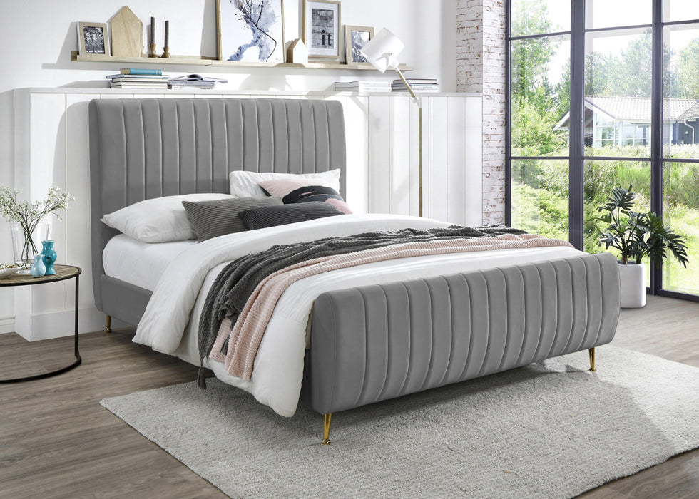 Zara Grey Velvet Queen Bed (3 Boxes) - James Furniture (NY)
