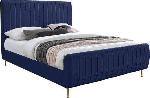 Zara Navy Velvet Queen Bed (3 Boxes) - James Furniture (NY)