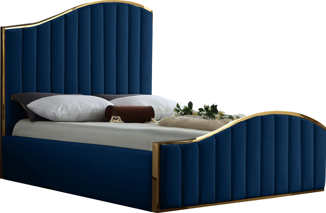 Jolie Navy Velvet Queen Bed (3 Boxes) - James Furniture (NY)